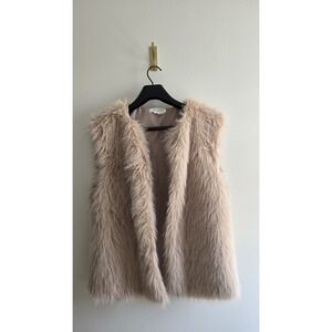 Anthropologie Faux Fur Vest One Size Beige Open Front Boho Spring Layer Women's